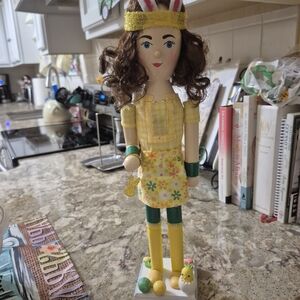 Hand-Painted Easter Nutcracker Doll in Yellow Floral Outfit